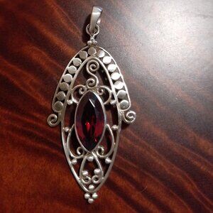 Vivah Garnet Pendant Silver Necklace